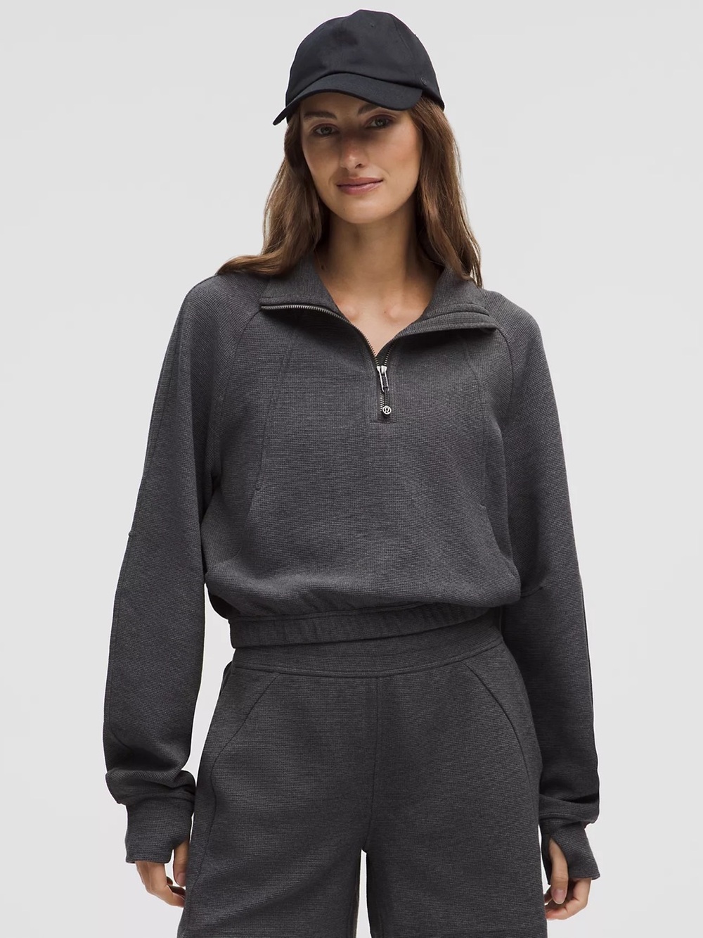 LULULEMON Scuba Cropped Funnel-Neck Half Zip Waffle Size LARGE